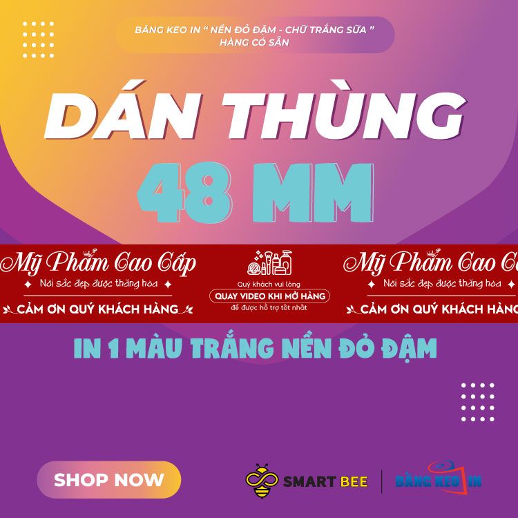  Băng Keo In Mỹ Phẩm Cao Cấp [48MMx72M] Nền Đỏ Đậm & Chữ Trắng Sữa MPCCxNMCT 