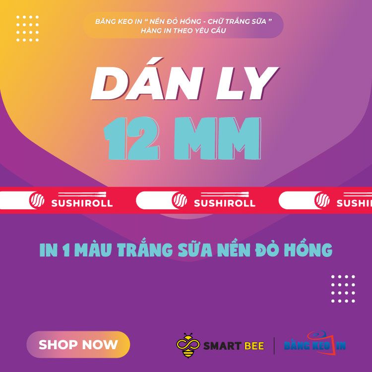  Băng Keo In 1 Màu Theo Yêu Cầu [12MMx72M] Nền Đỏ Hồng & Màu In Trắng Sữa Dán Ly, Dán Hộp 