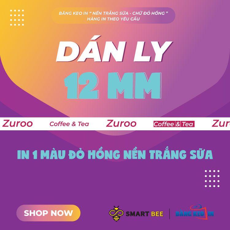  Băng Keo In 1 Màu Theo Yêu Cầu [12MMx72M] Nền Trắng Sữa & Màu In Đỏ Hồng Dán Ly, Dán Hộp 12NTCM 