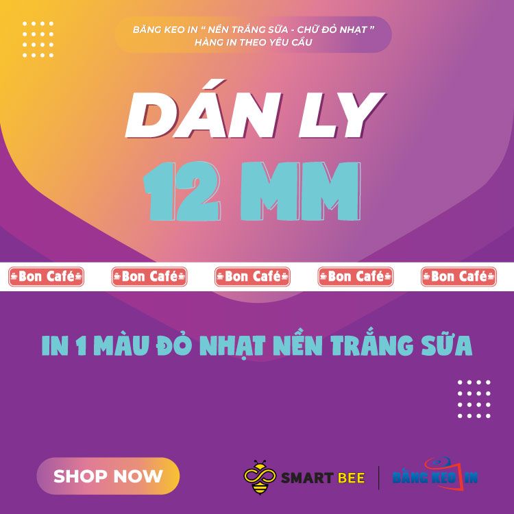  Băng Keo In 1 Màu Theo Yêu Cầu [12MMx72M] Nền Trắng Sữa & Màu In Đỏ Nhạt Dán Ly, Dán Hộp 12NTCM 