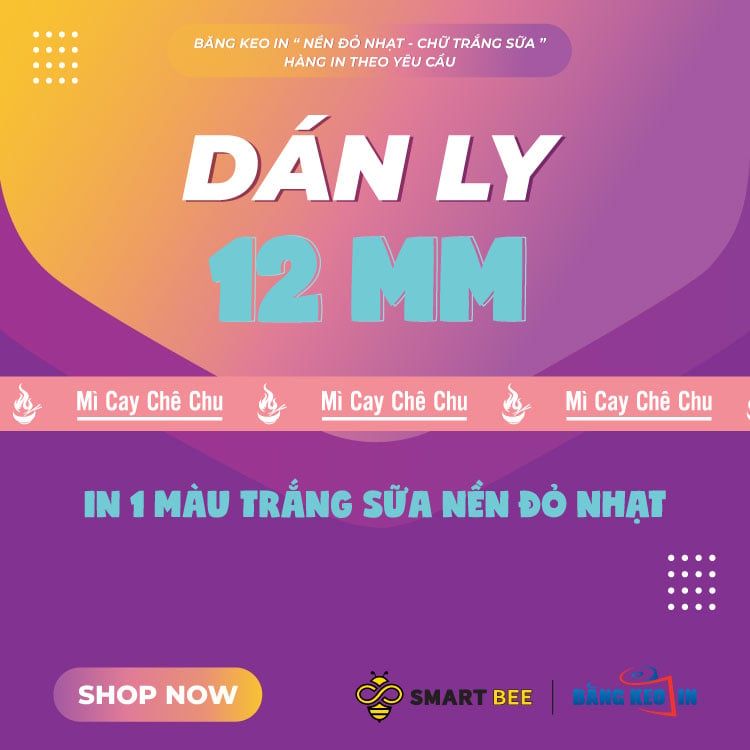  Băng Keo In 1 Màu Theo Yêu Cầu [12MMx72M] Nền Đỏ Nhạt & Màu In Trắng Sữa Dán Ly, Dán Hộp 12NMCT 
