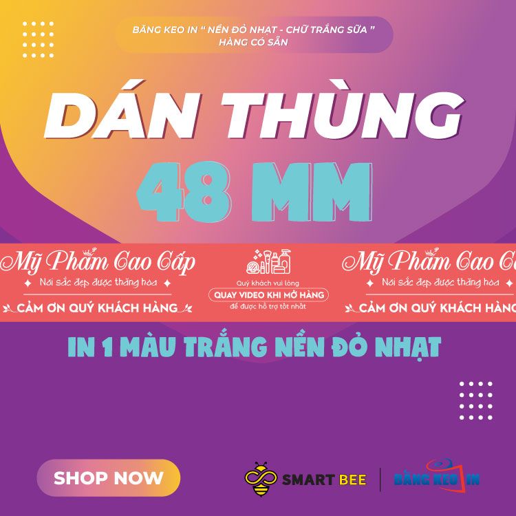  Băng Keo In Mỹ Phẩm Cao Cấp [48MMx72M] Nền Đỏ Nhạt & Chữ Trắng Sữa MPCCxNMCT 