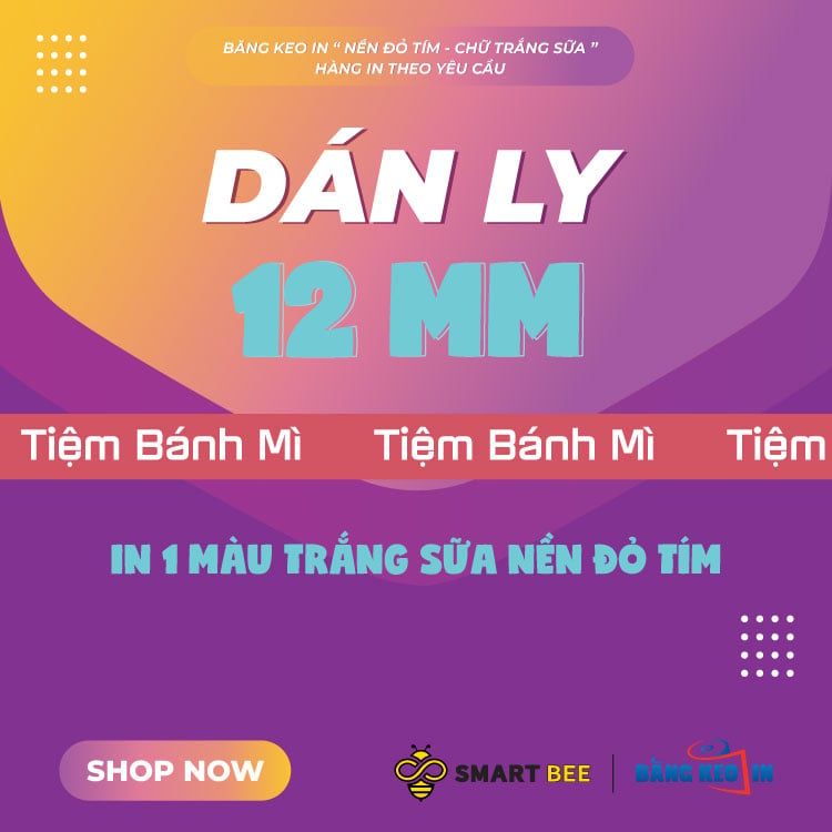 Băng Keo In 1 Màu Theo Yêu Cầu [12MMx72M] Nền Đỏ Tím & Màu In Trắng Sữa Dán Ly, Dán Hộp 12NMCT 