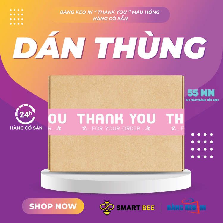  Băng keo in Mẫu in sẵn Thank You [55MMx72M] Hồng-Trắng Sữa: Tạo ấn tượng tươi sáng trong ngành Giáo Dục & Đào Tạo 
