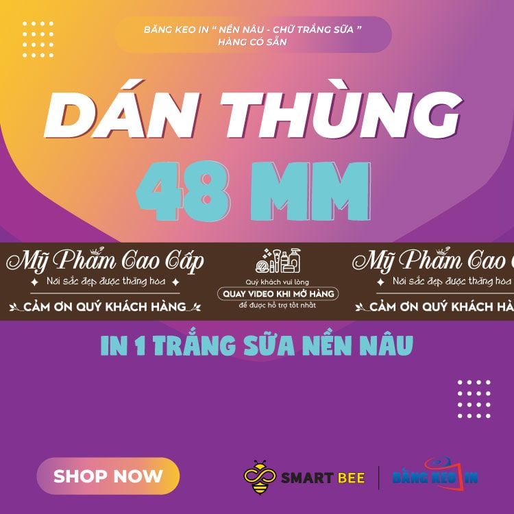  Băng Keo In Mỹ Phẩm Cao Cấp [48MMx72M] Nền Nâu & Chữ Trắng Sữa MPCCxNMCT 