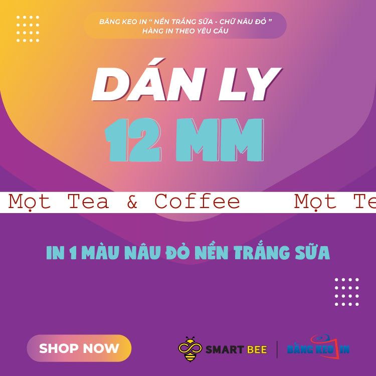  Băng Keo In 1 Màu Theo Yêu Cầu [12MMx72M] Nền Trắng Sữa & Màu In Nâu Đỏ Dán Ly, Dán Hộp 12NTCM 