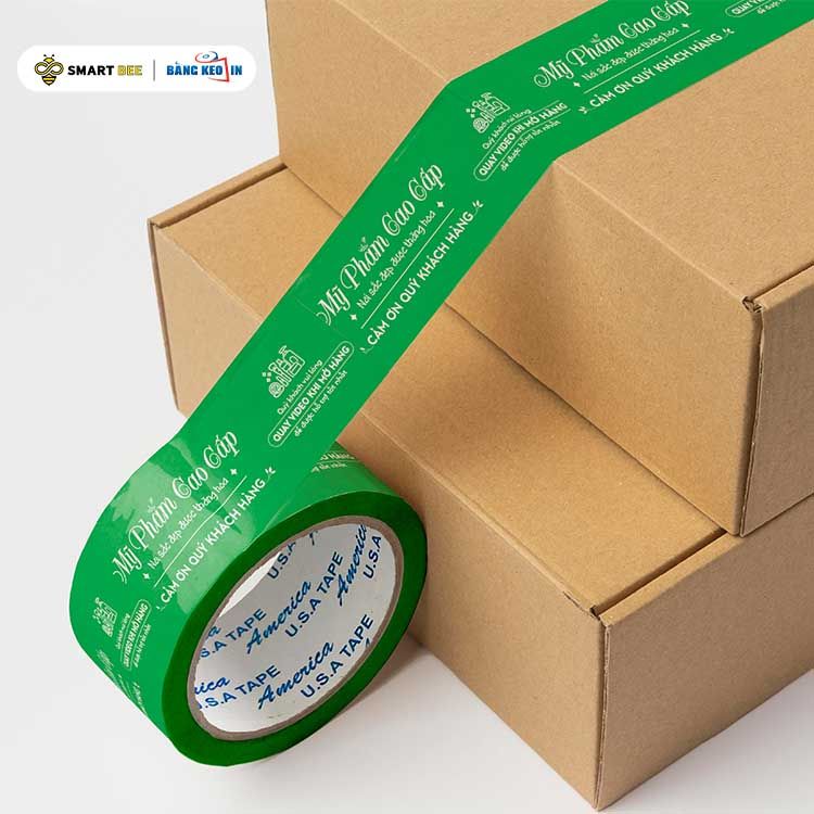  Băng Keo In Mỹ Phẩm Cao Cấp [48MMx72M] Nền Xanh Lá Cây & Chữ Trắng Sữa MPCCxNMCT 