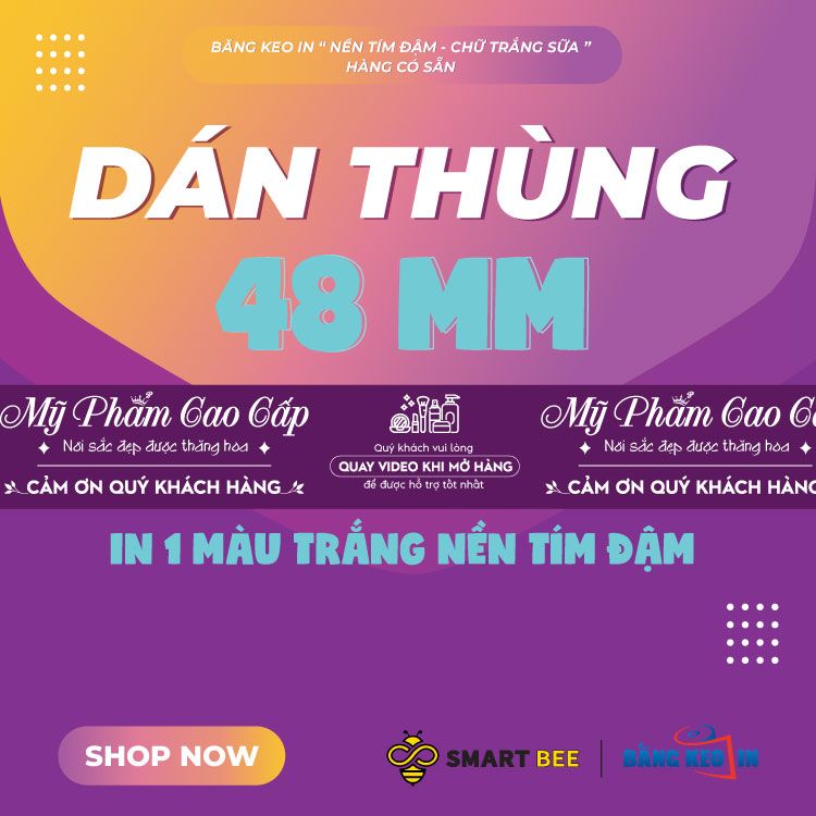  Băng Keo In Mỹ Phẩm Cao Cấp [48MMx72M] Nền Tím Đậm & Chữ Trắng Sữa MPCCxNMCT 