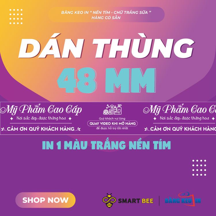  Băng Keo In Mỹ Phẩm Cao Cấp [48MMx72M] Nền Tím & Chữ Trắng Sữa MPCCxNMCT 