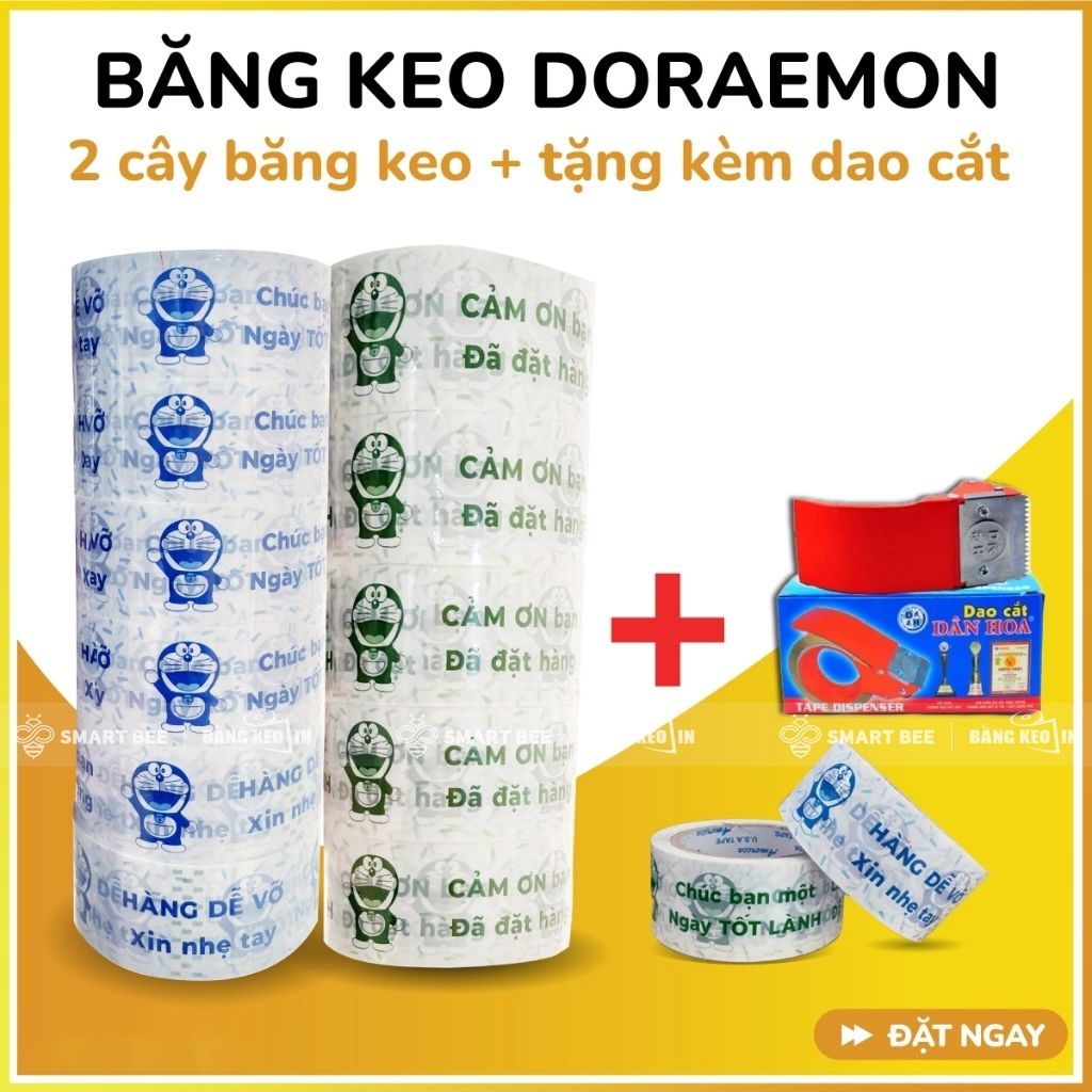 COMBO 2 Cây Băng Keo Doraemon 48mm (12 Cuộn) + [TẶNG DAO CẮT] 