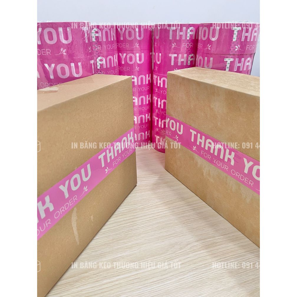  [CÓ SẴN] Băng keo in Thank You màu hồng gói hàng Nước hoa chính hãng (dài 65met) 