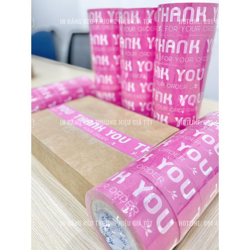  [CÓ SẴN] Băng keo in Thank You màu hồng gói hàng Nước hoa chính hãng (dài 65met) 