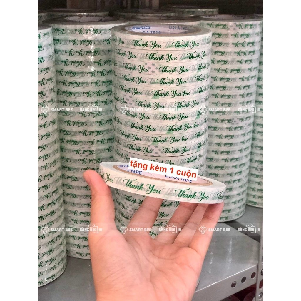  COMBO 1 Cây Băng Keo In Chữ THANK YOU 12mm (25 Cuộn) + [TẶNG 1 CUỘN] 
