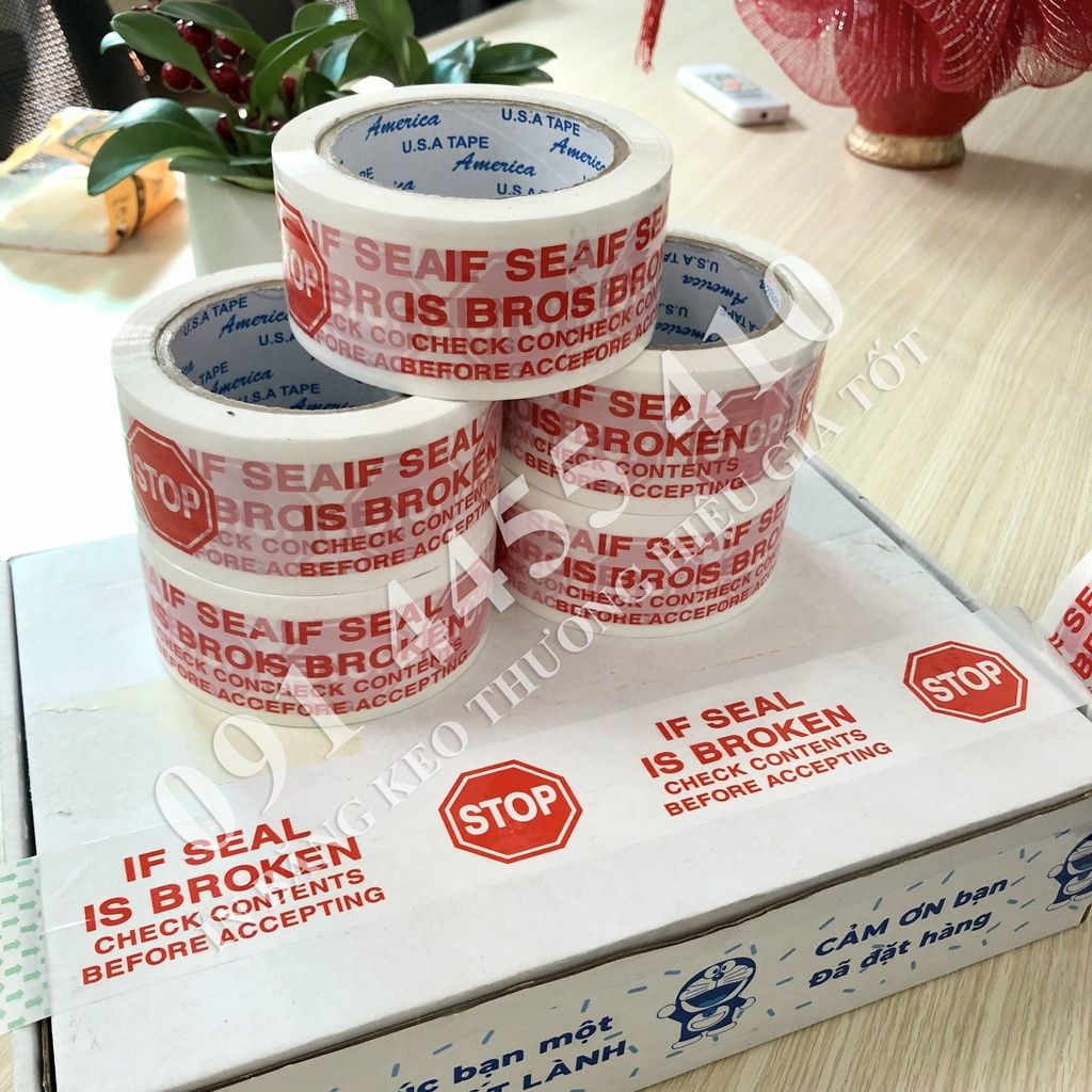  BĂNG KEO NIÊM PHONG - CẢNH BÁO DÁN THÙNG MÀU TRẮNG & ĐỎ [4F8] GIÁ SỈ 