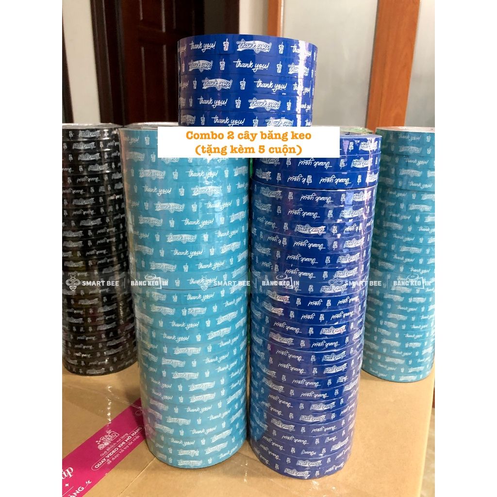  COMBO 2 Cây Băng Keo In Chữ THANK YOU 12mm (50 Cuộn) + [TẶNG 5 CUỘN] 