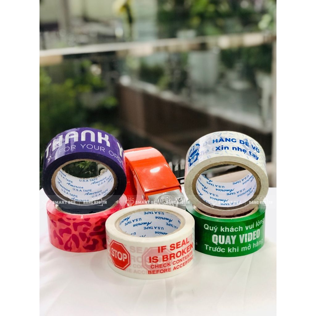  COMBO 5 Cuộn Băng Keo In Nhiều Mẫu 48mm + [TẶNG DAO CẮT] 