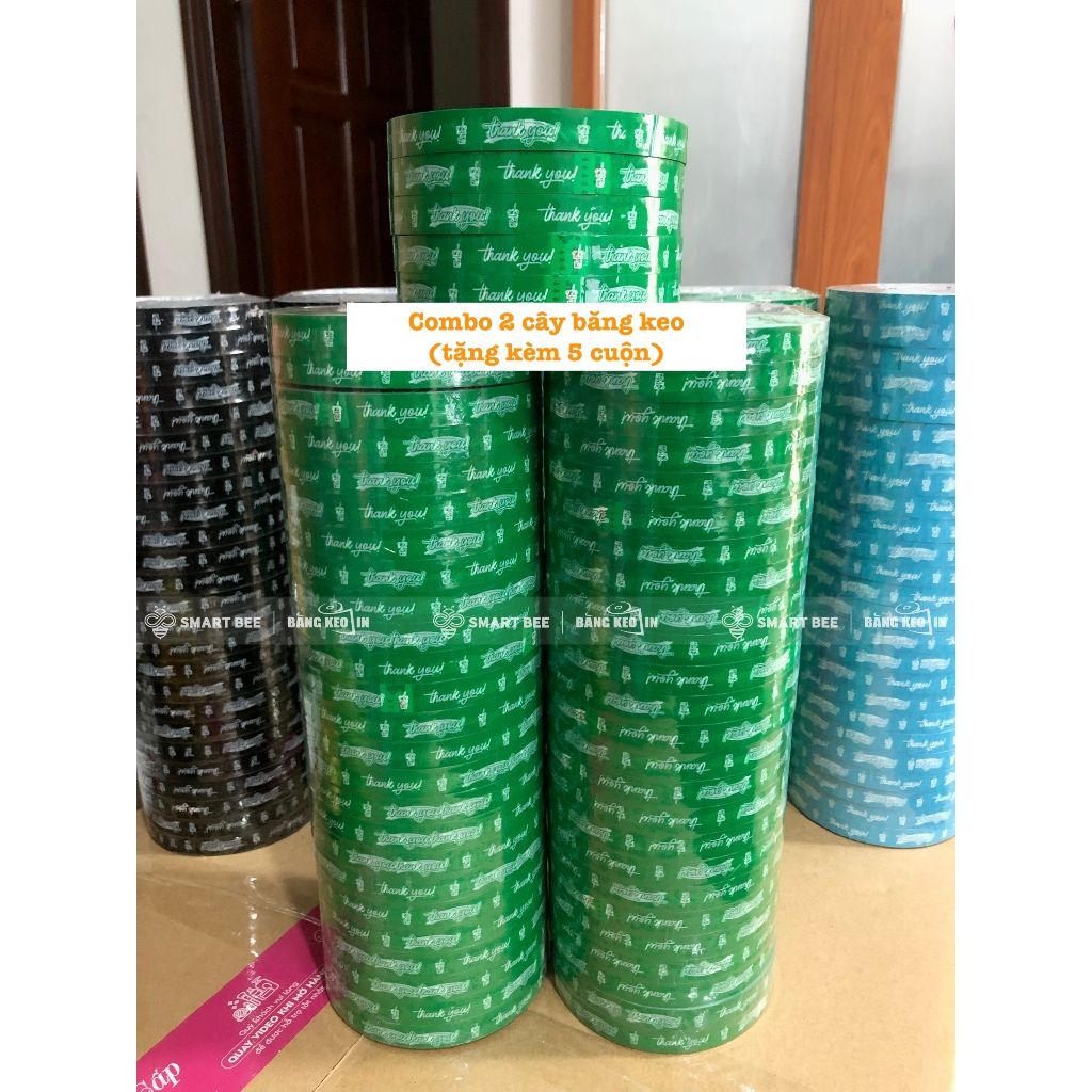  COMBO 2 Cây Băng Keo In Chữ THANK YOU 12mm (50 Cuộn) + [TẶNG 5 CUỘN] 