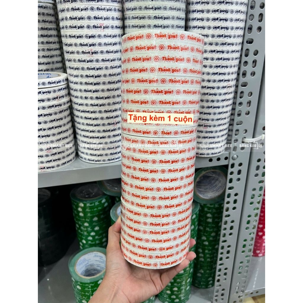  COMBO 1 Cây Băng keo in THANK YOU 12mm (25 Cuộn) + [TẶNG 1 CUỘN] 