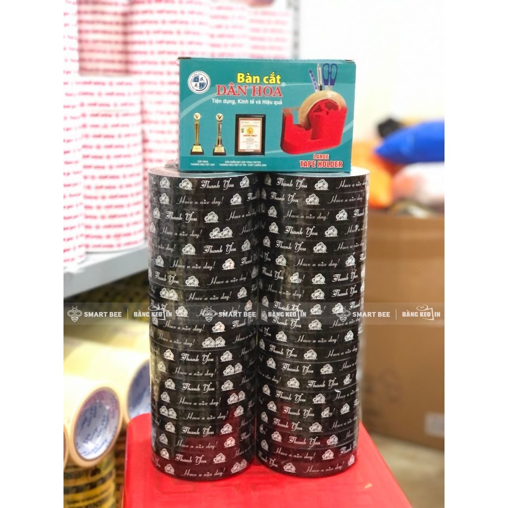  COMBO 2 Cây Băng Keo In THANK YOU 15mm (40 Cuộn) + [TẶNG BÀN CẮT] 