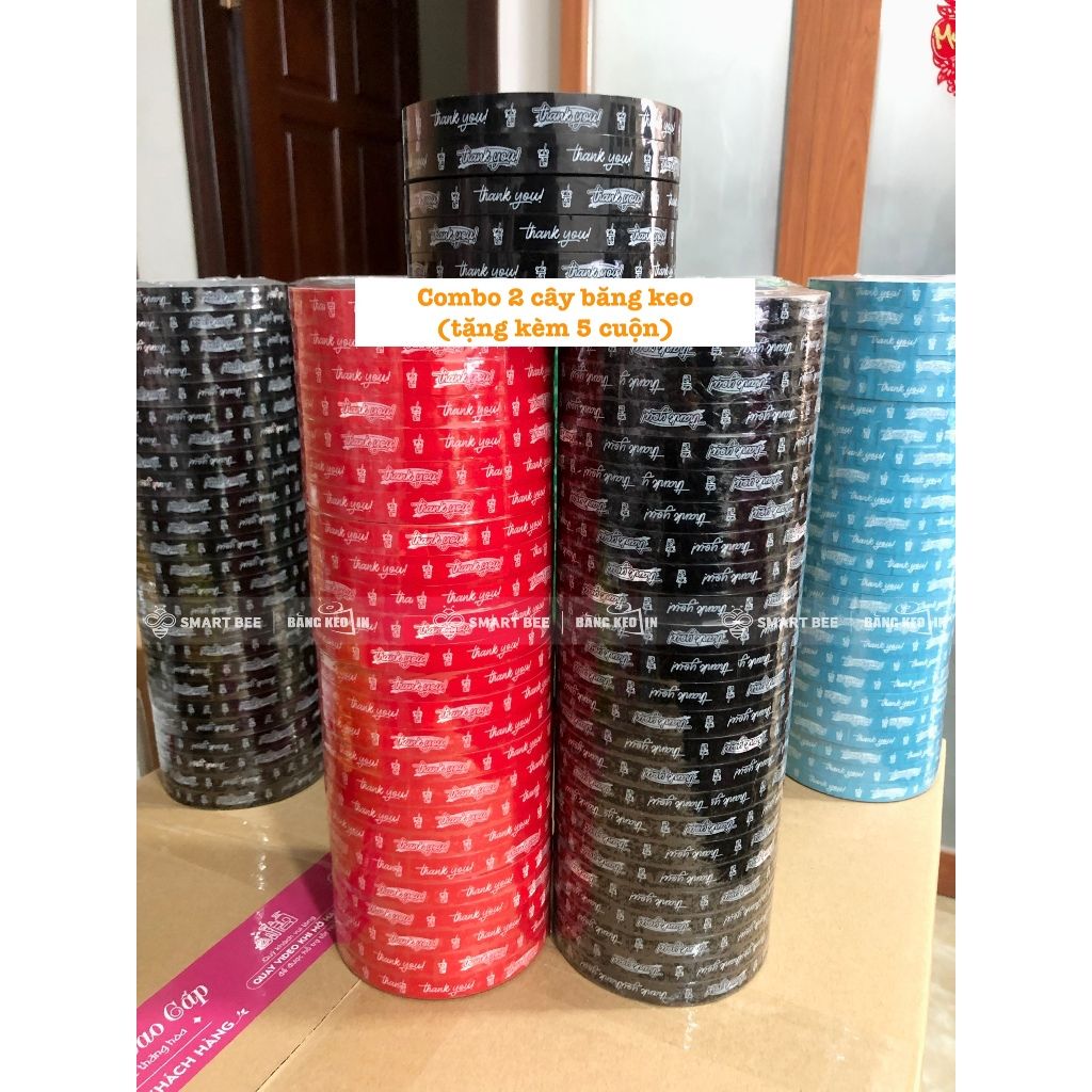  COMBO 2 Cây Băng Keo In Chữ THANK YOU 12mm (50 Cuộn) + [TẶNG 5 CUỘN] 