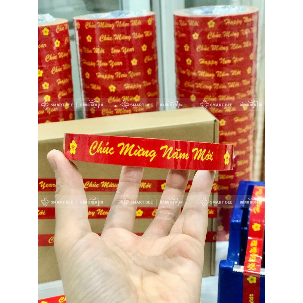  COMBO 20 Cuộn Băng Keo In Chữ Chúc Mừng Năm Mới 15mm + [TẶNG 1 CUỘN] 