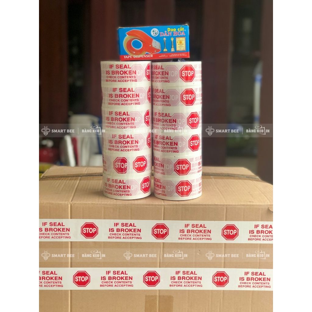  COMBO 2 Cây Băng Keo In Niêm Phong STOP + [TẶNG DAO CẮT] 