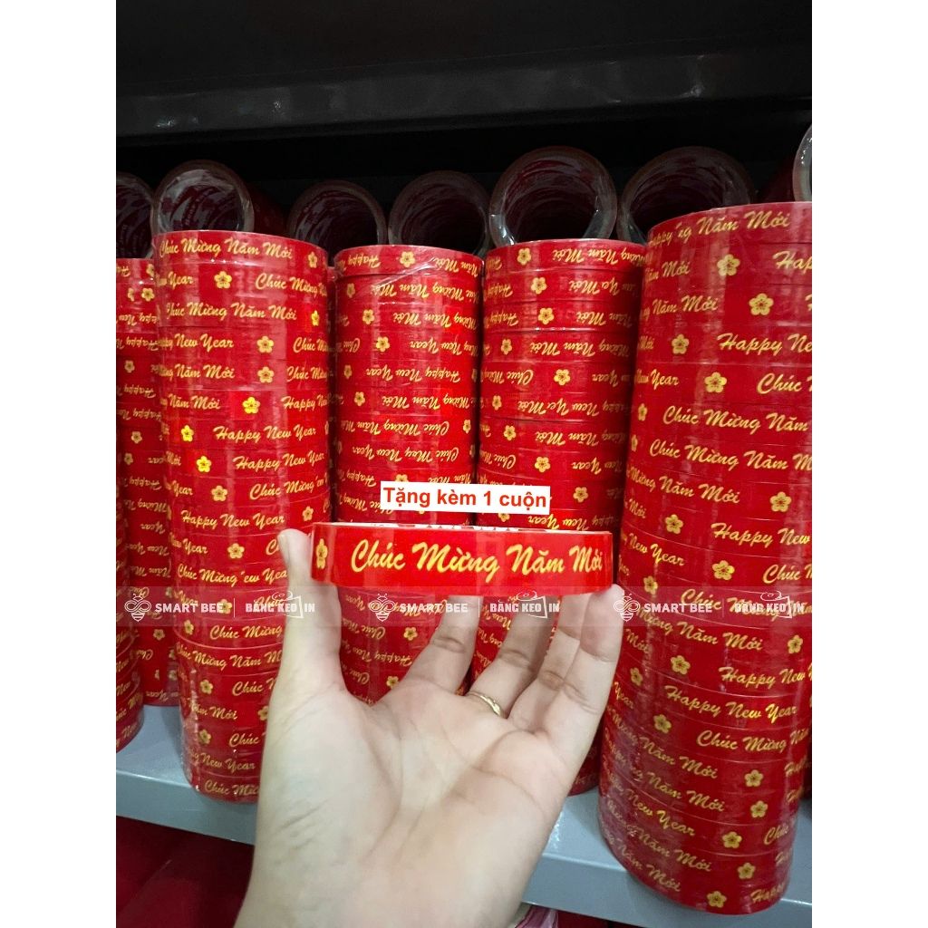  COMBO 20 Cuộn Băng Keo In Chữ Chúc Mừng Năm Mới 15mm + [TẶNG 1 CUỘN] 