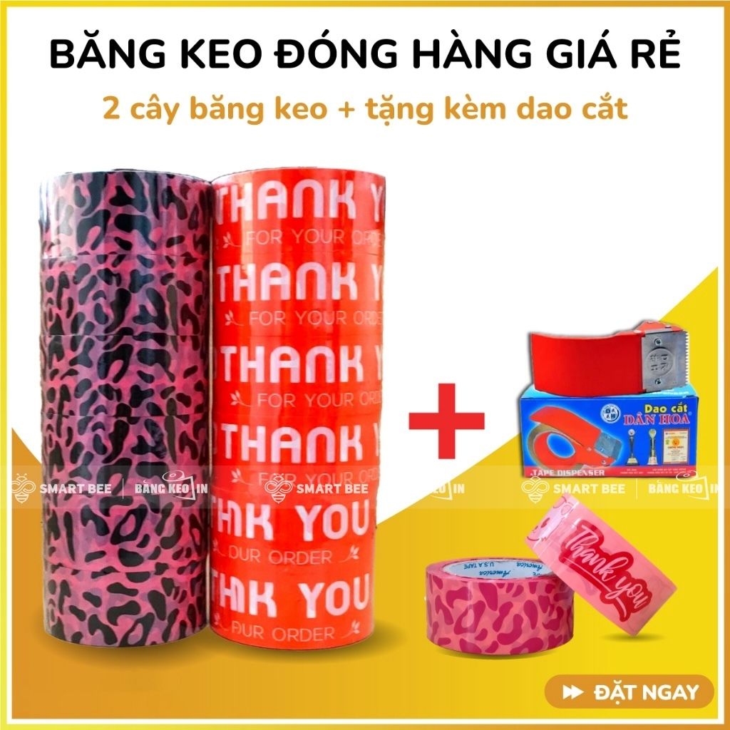  COMBO 2 Cây Băng Keo In 48mm (12 Cuộn) + [TẶNG DAO CẮT] 