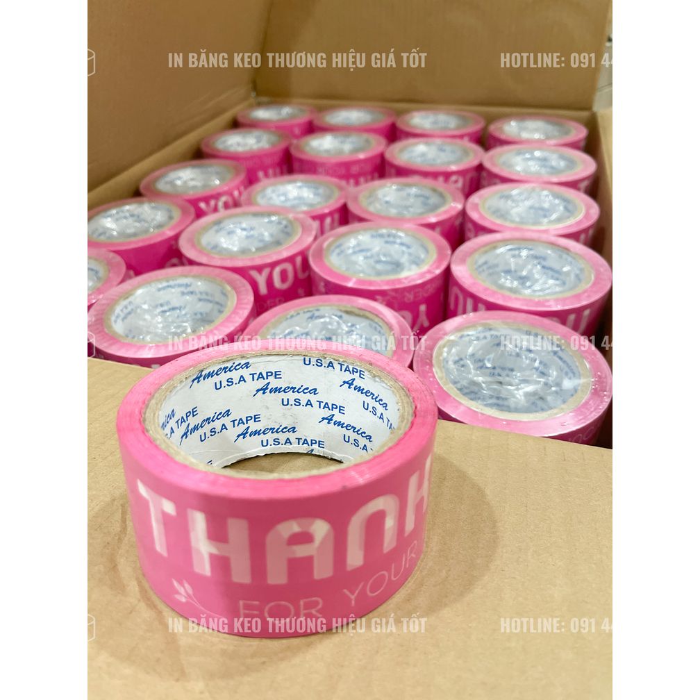  [CÓ SẴN] Băng keo in Thank You màu hồng gói hàng Nước hoa chính hãng (dài 65met) 