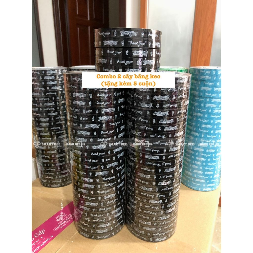  COMBO 2 Cây Băng Keo In Chữ THANK YOU 12mm (50 Cuộn) + [TẶNG 5 CUỘN] 