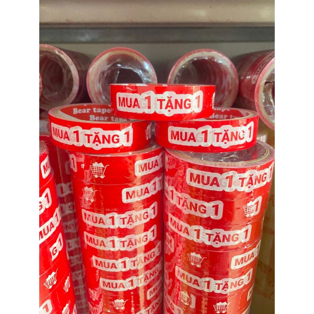  BĂNG KEO IN SẴN CHỮ MUA 1 TẶNG 1 | TRẮNG ĐỎ 24MM 