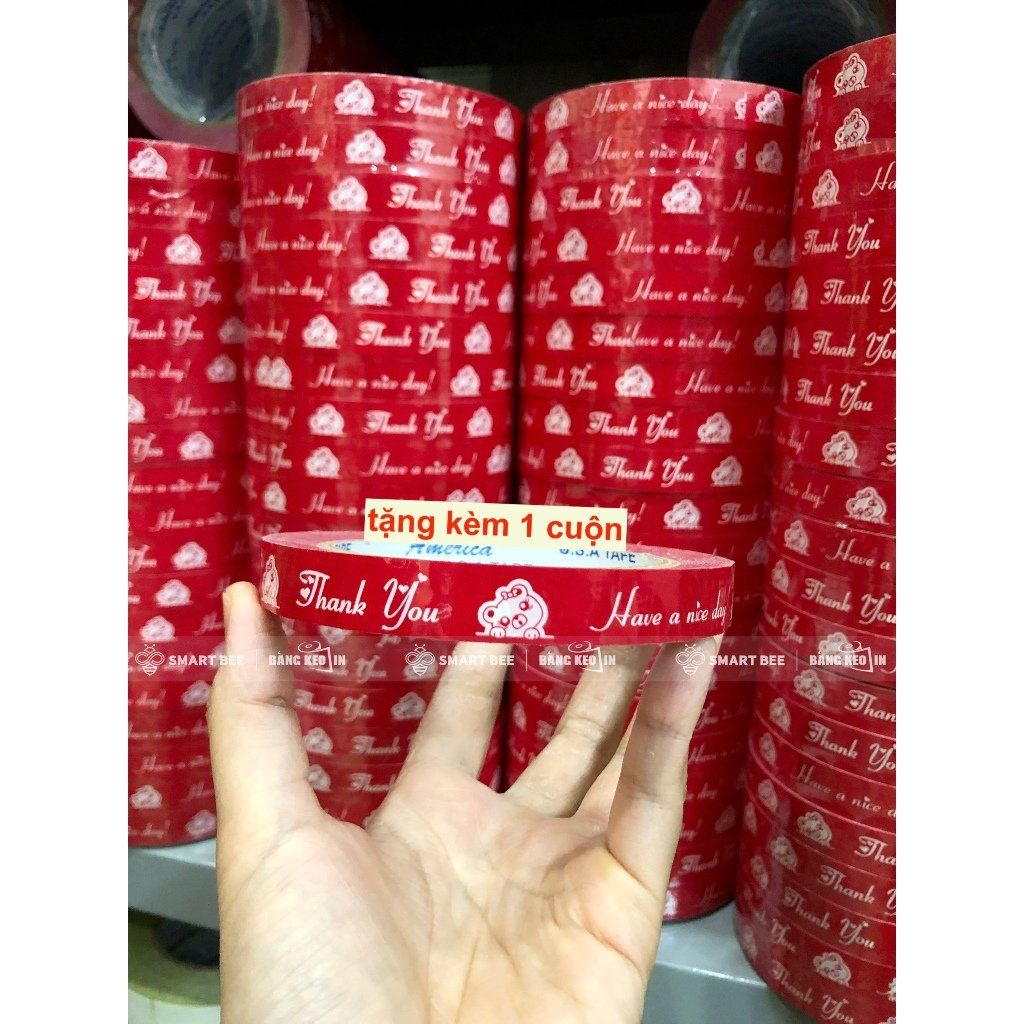  COMBO 1 Cây Băng Keo In THANK YOU 15mm (20 Cuộn) + [TẶNG 1 CUỘN] 