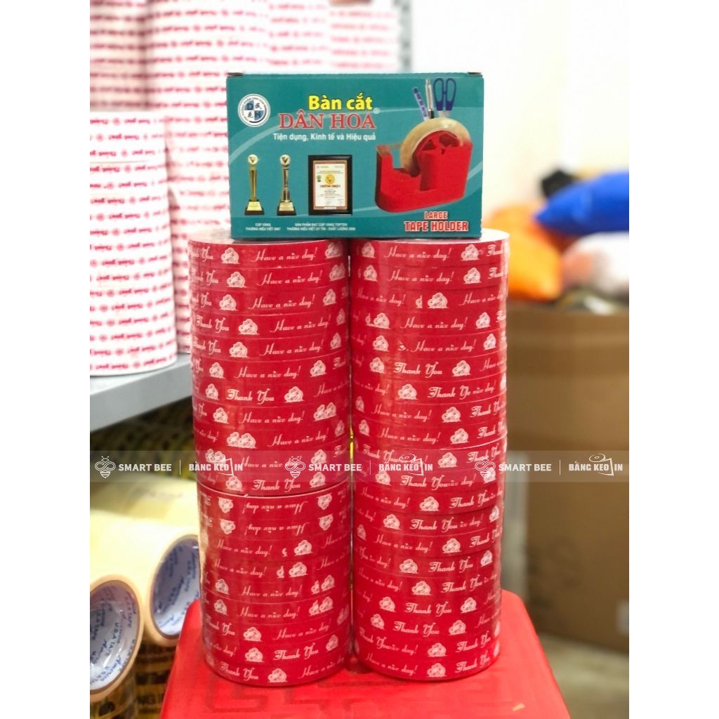  COMBO 2 Cây Băng Keo In THANK YOU 15mm (40 Cuộn) + [TẶNG BÀN CẮT] 