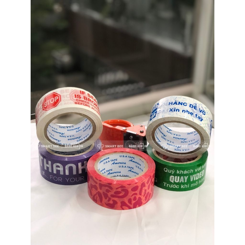 COMBO 5 Cuộn Băng Keo In Nhiều Mẫu 48mm + [TẶNG DAO CẮT] 