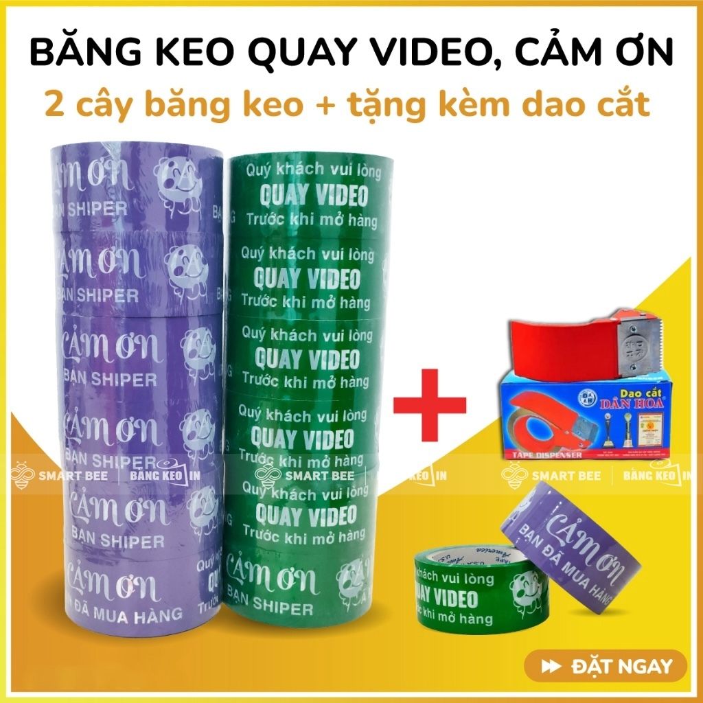  COMBO 2 Cây Băng Keo In Mẫu B Quay Video 48mm + [TẶNG DAO CẮT] 