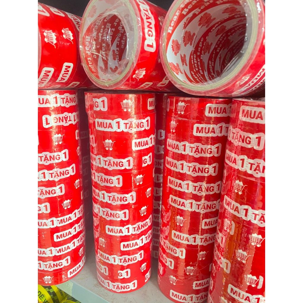  BĂNG KEO IN SẴN CHỮ MUA 1 TẶNG 1 | TRẮNG ĐỎ 24MM 