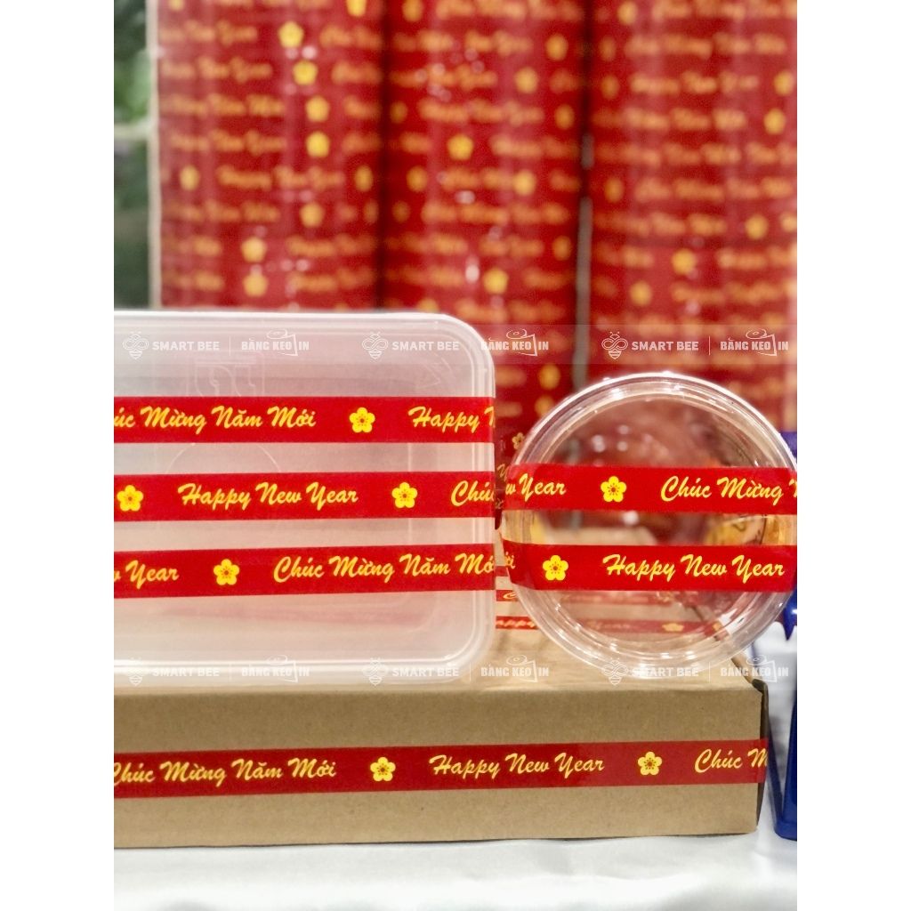  COMBO 20 Cuộn Băng Keo In Chữ Chúc Mừng Năm Mới 15mm + [TẶNG 1 CUỘN] 