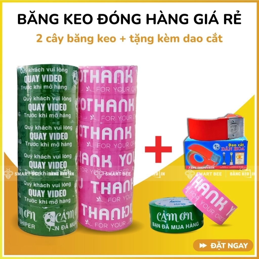 COMBO 2 Cây Băng Keo In 48mm (12 Cuộn) + [TẶNG DAO CẮT] 