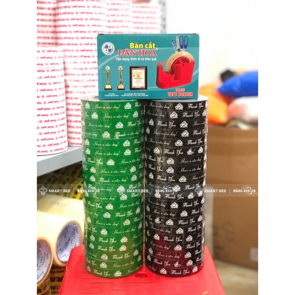  COMBO 2 Cây Băng Keo In THANK YOU 15mm (40 Cuộn) + [TẶNG BÀN CẮT] 