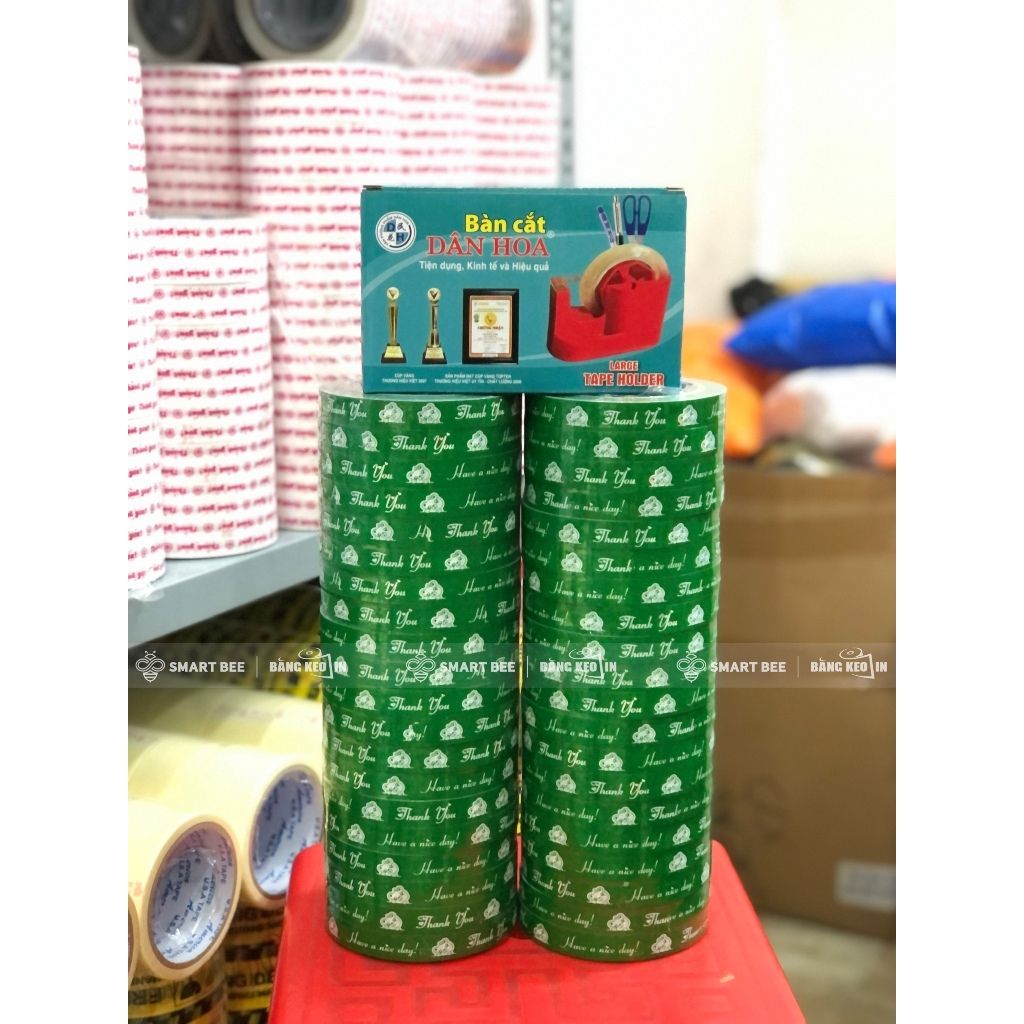  COMBO 2 Cây Băng Keo In THANK YOU 15mm (40 Cuộn) + [TẶNG BÀN CẮT] 