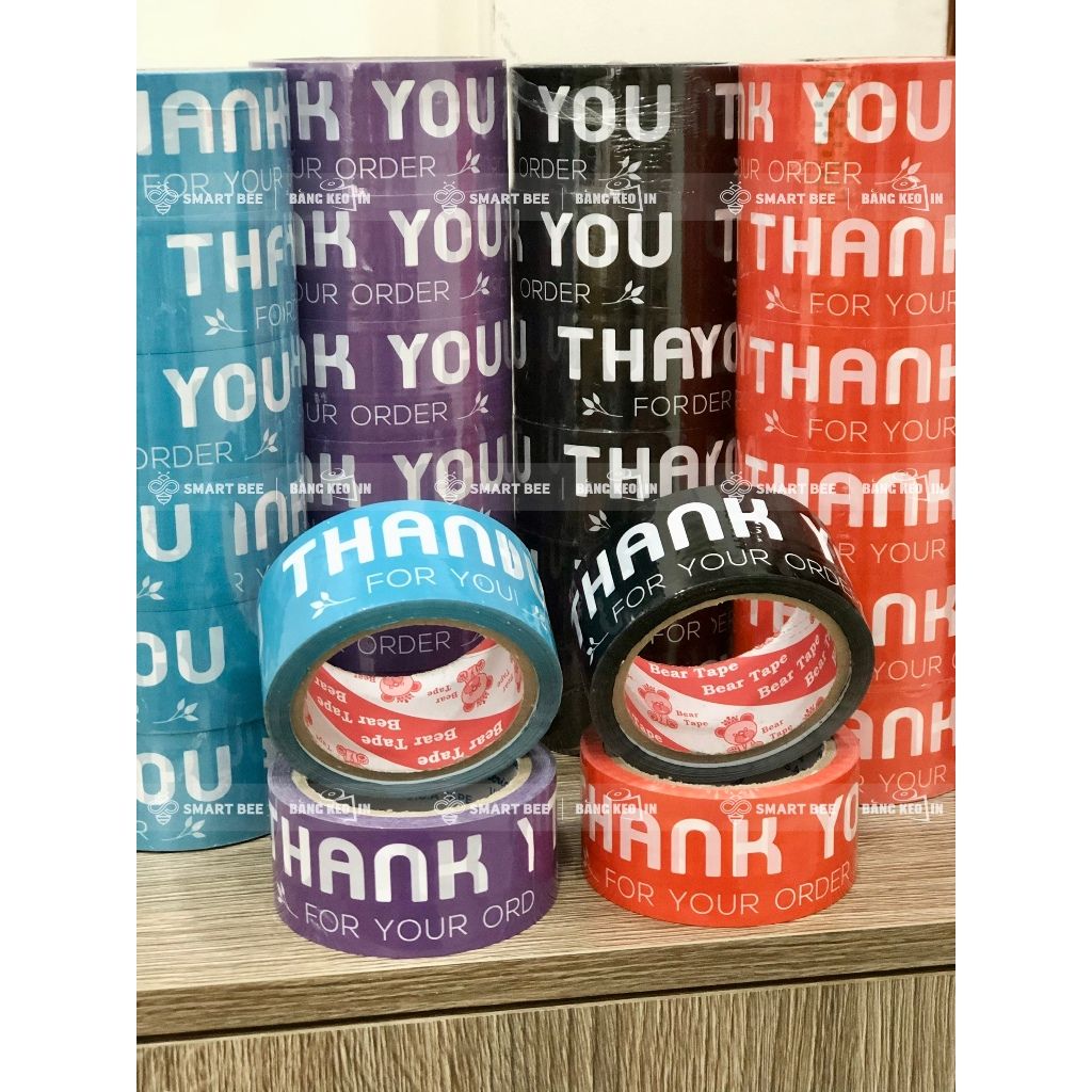  COMBO 2 Cây Băng Keo In Chữ THANK YOU 48mm (12 Cuộn) + [TẶNG DAO CẮT] 