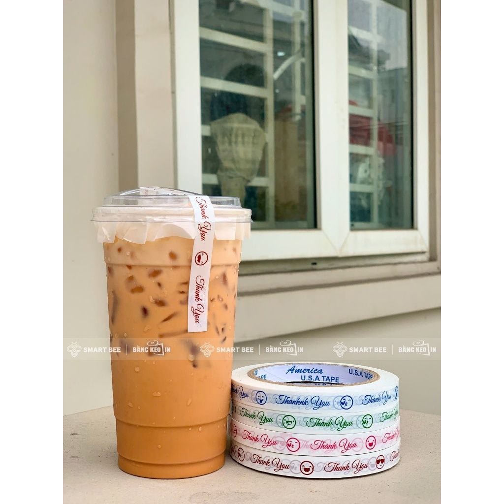  COMBO 1 CÂY BĂNG KEO IN THANK YOU MẶT CƯỜI 12MM + [TẶNG 1 CUỘN] 
