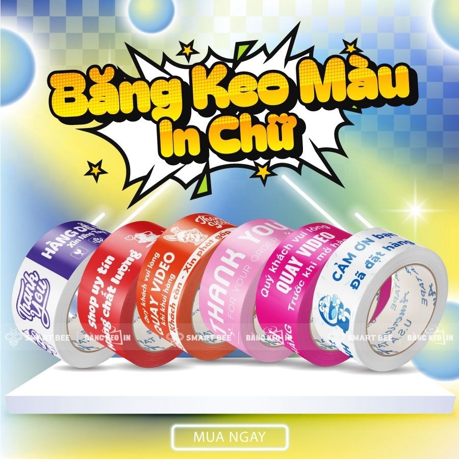  BĂNG KEO MÀU IN CHỮ NHIỀU MẪU GIÁ RẺ (4F8) 