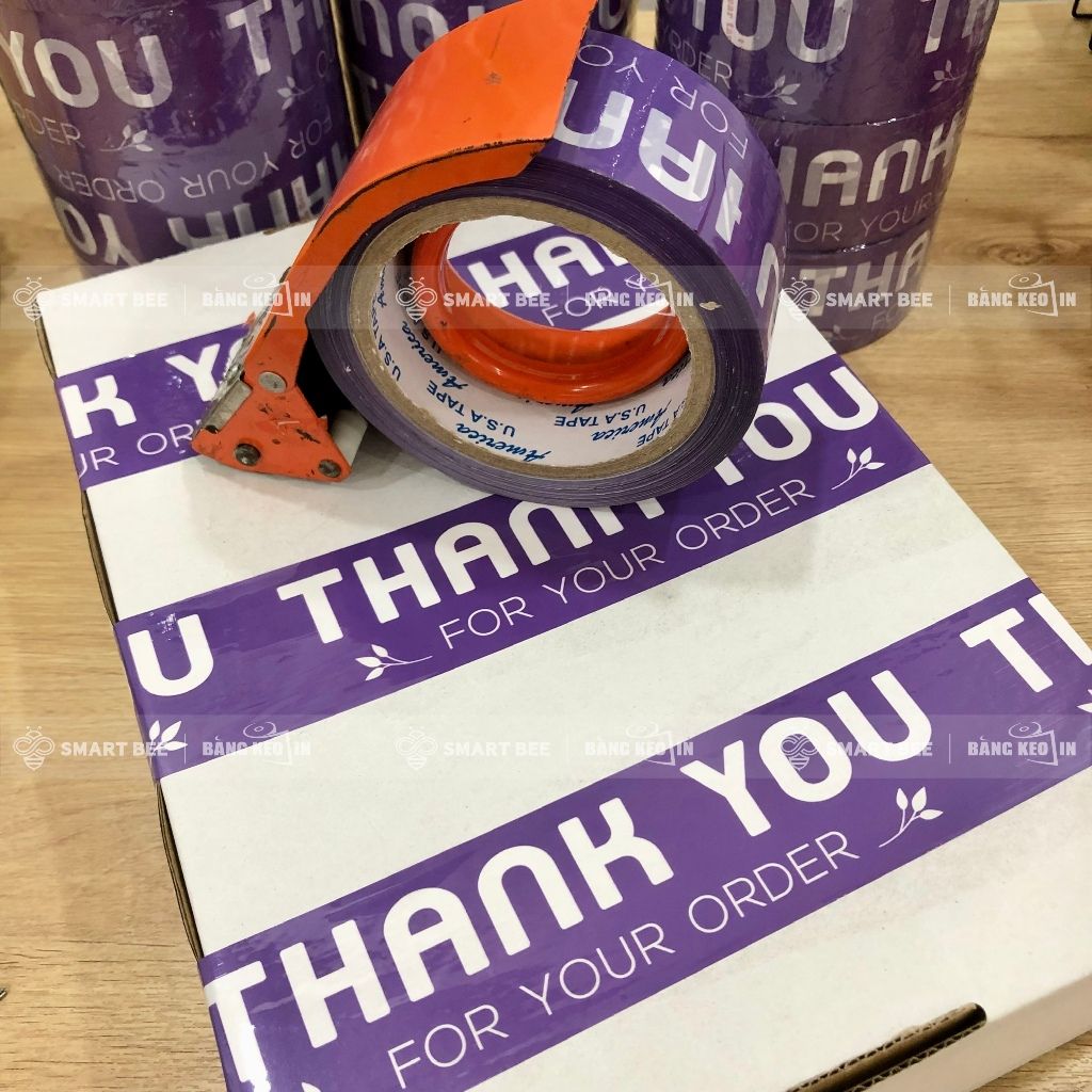 [CÓ SẴN] Cuộn băng keo in chữ THANK YOU màu tím 