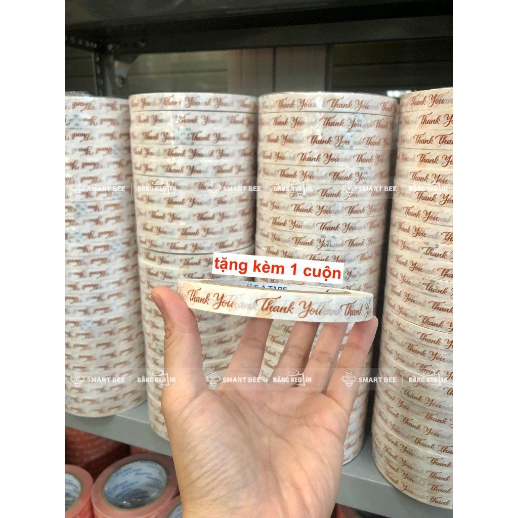  COMBO 1 Cây Băng Keo In Chữ THANK YOU 12mm (25 Cuộn) + [TẶNG 1 CUỘN] 