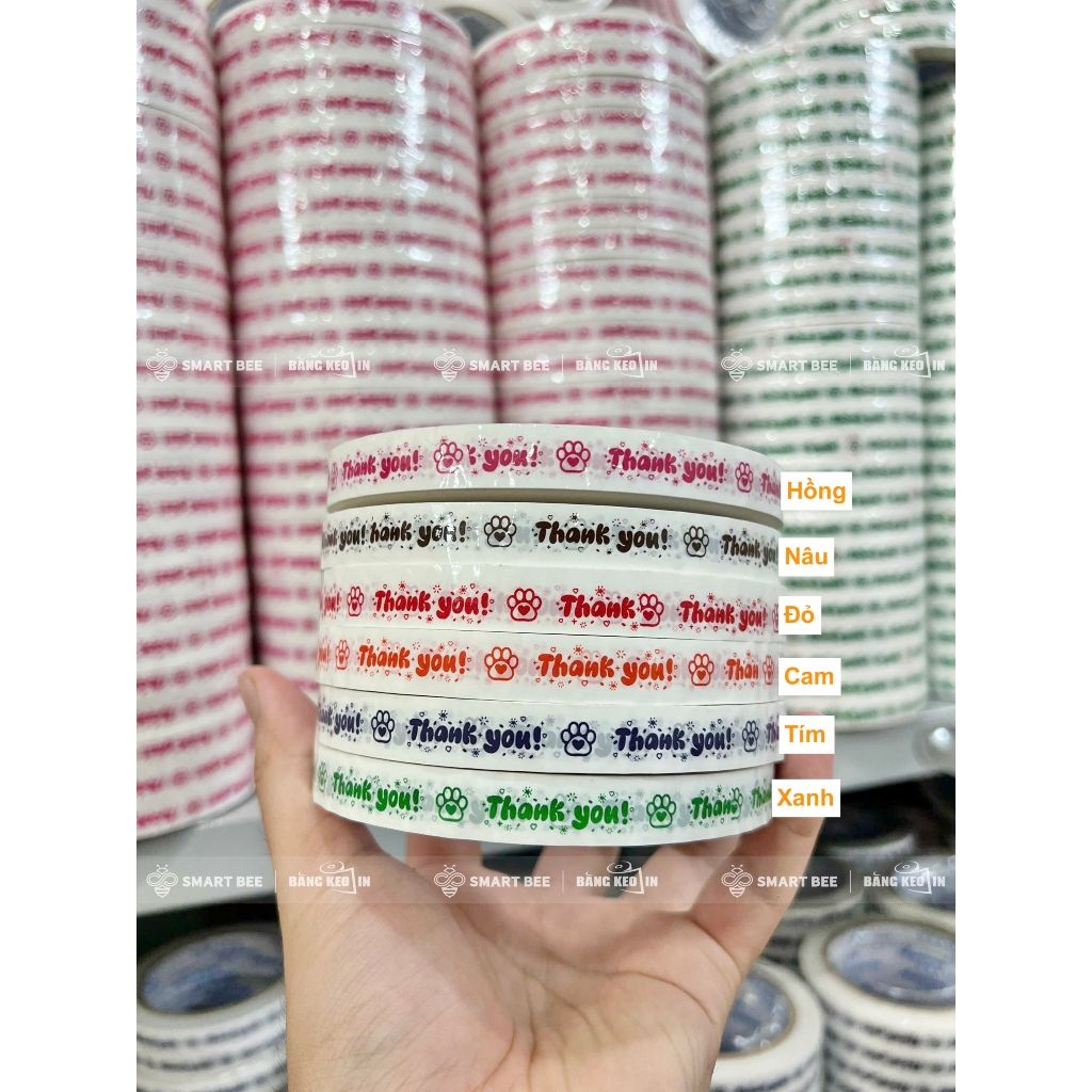  COMBO 1 Cây Băng keo in THANK YOU 12mm (25 Cuộn) + [TẶNG 1 CUỘN] 