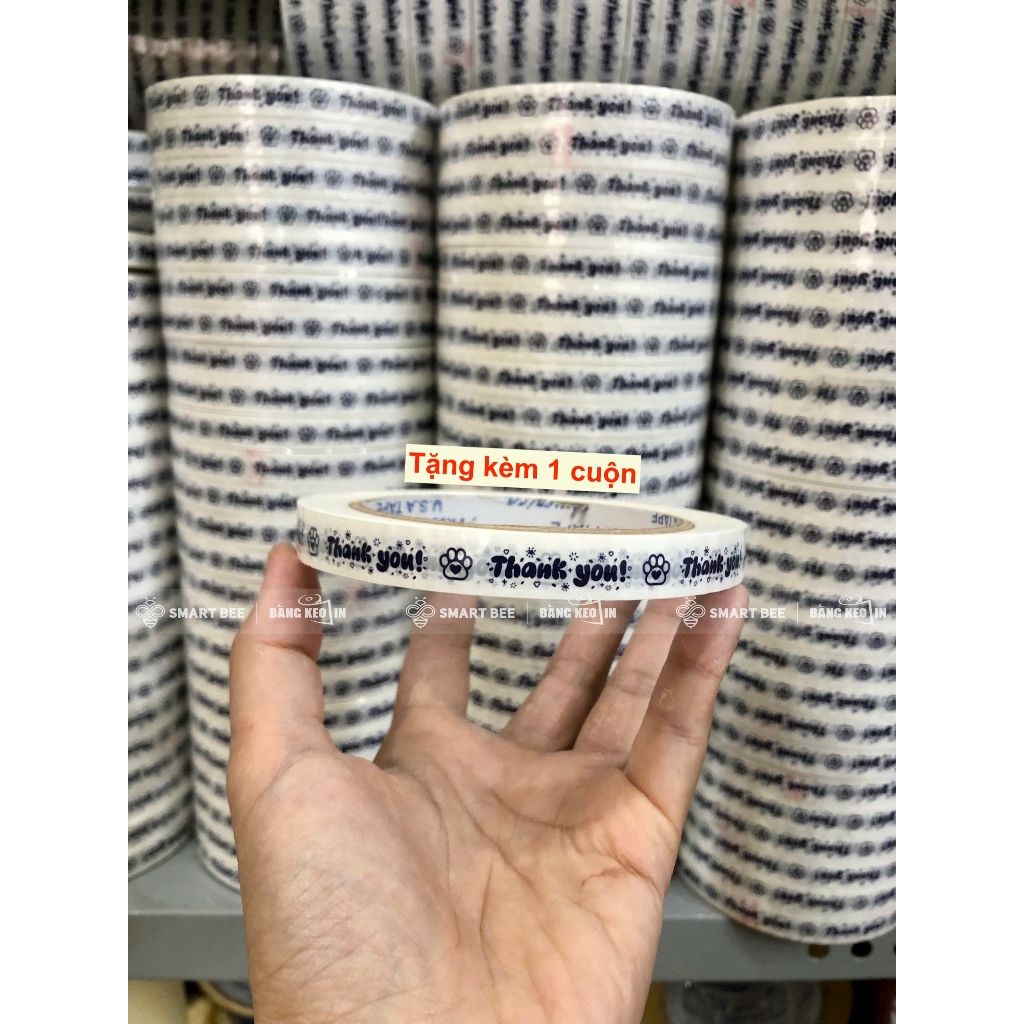  COMBO 1 Cây Băng keo in THANK YOU 12mm (25 Cuộn) + [TẶNG 1 CUỘN] 
