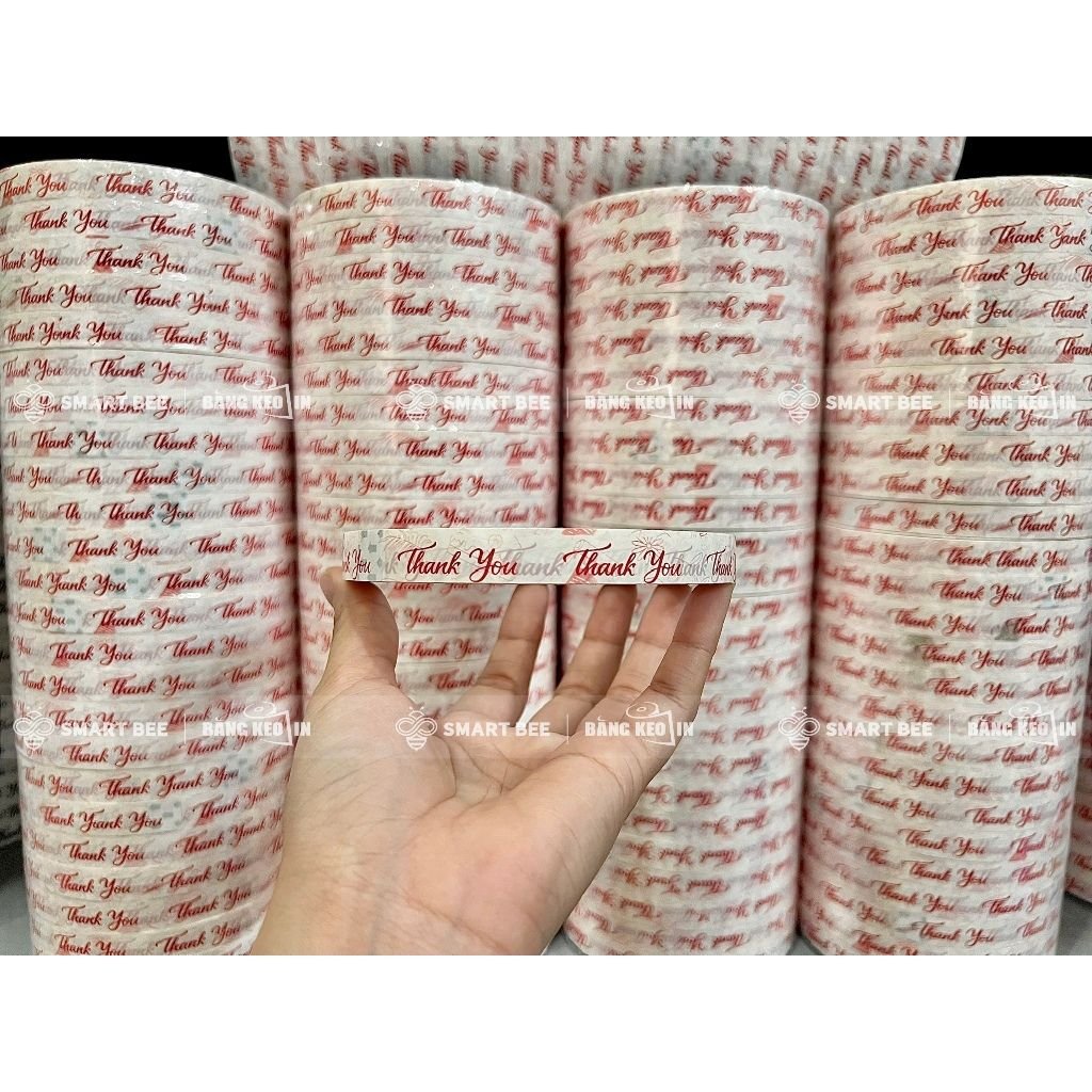  COMBO 1 Cây Băng Keo In Chữ THANK YOU 12mm (25 Cuộn) + [TẶNG 1 CUỘN] 