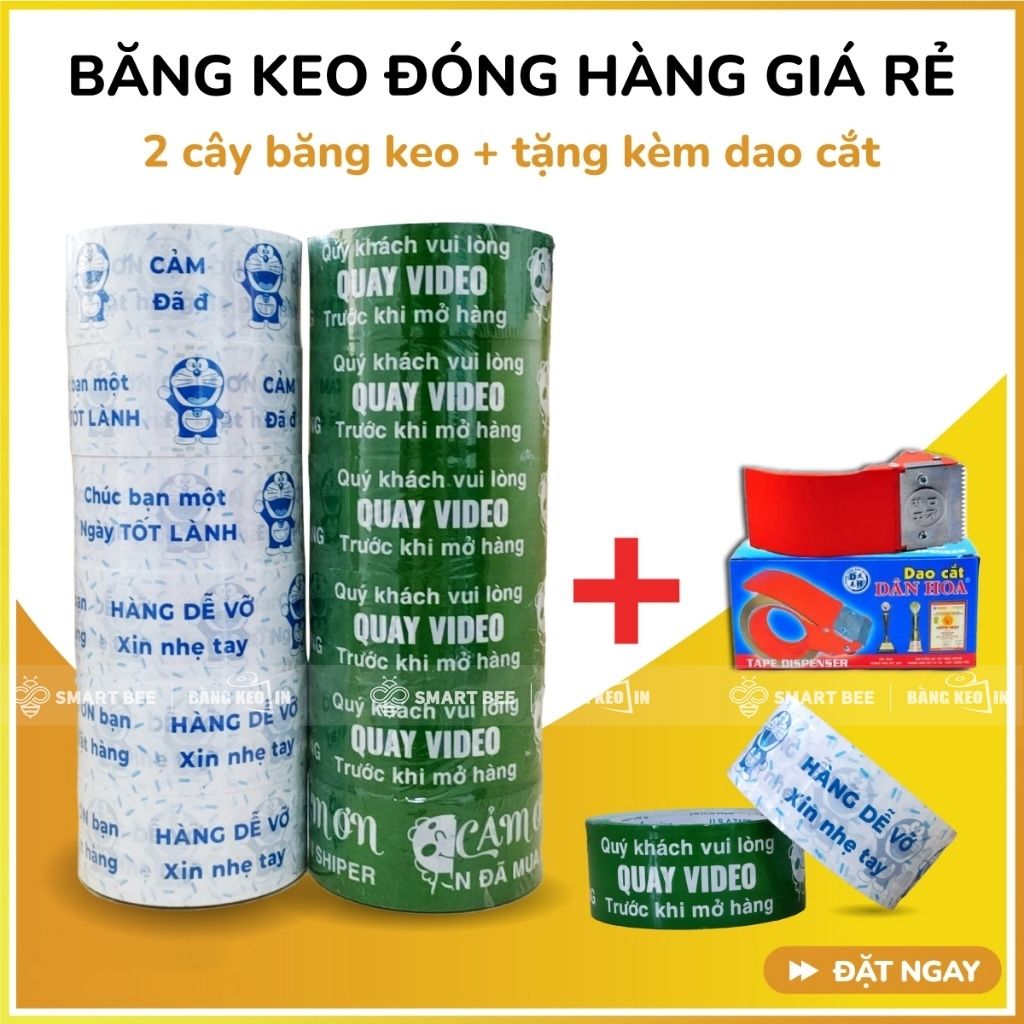  COMBO 2 Cây Băng Keo In 48mm (12 Cuộn) + [TẶNG DAO CẮT] 