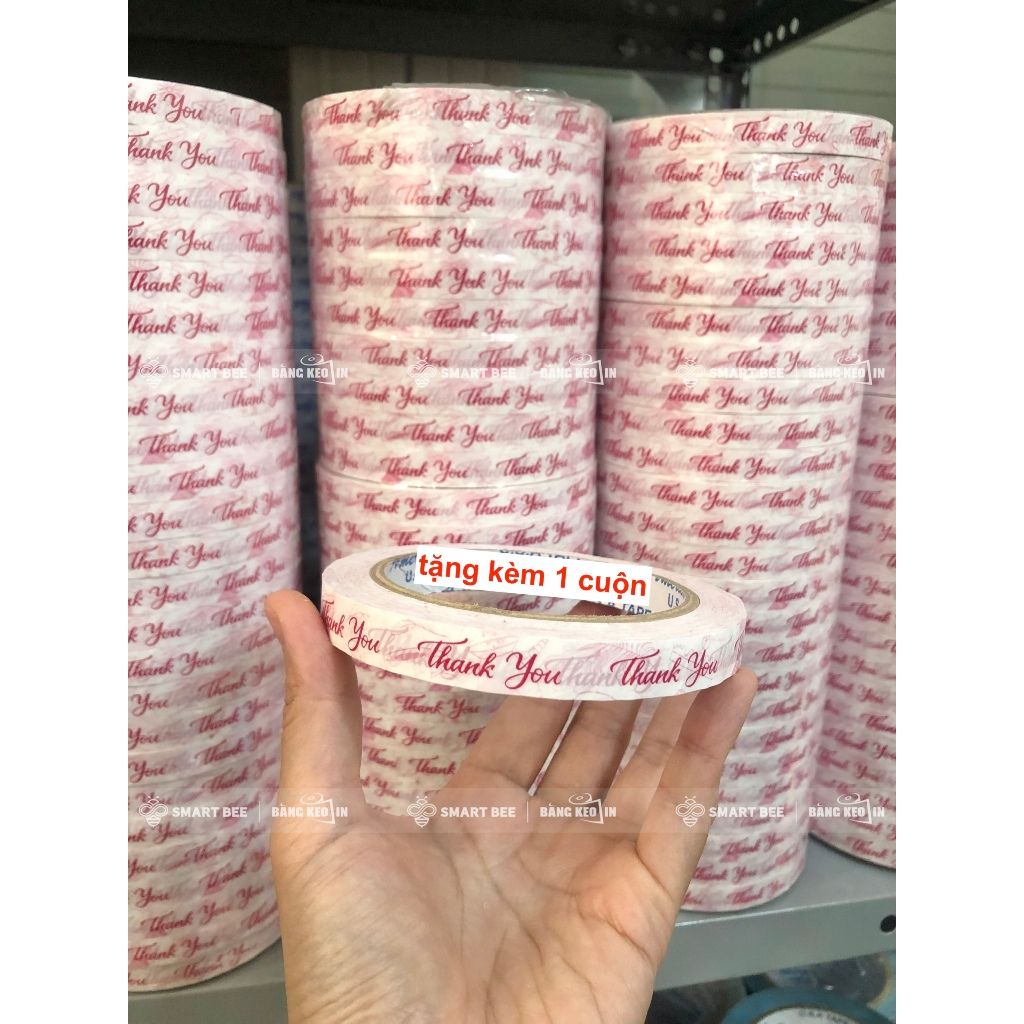  COMBO 1 Cây Băng Keo In Chữ THANK YOU 12mm (25 Cuộn) + [TẶNG 1 CUỘN] 